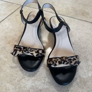 Cole Haan Black Sandals with Real fur Leopard Bow